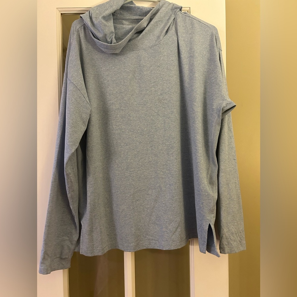 Athleta pullover hooded funnel neck top w/ thumb holes sz. xl